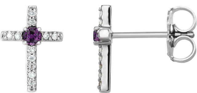 14K Gold Round Lab-Grown Alexandrite Accented Cross Earrings - White Gold