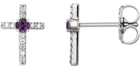 Platinum Round Lab-Grown Alexandrite Accented Cross Earrings