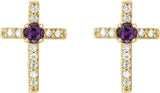 14K Gold Round Natural Alexandrite Accented Cross Earrings – 1.5-2mm Stones - Yellow Gold - view 2