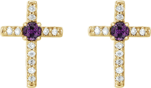 14K Gold Round Natural Alexandrite Accented Cross Earrings – 1.5-2mm Stones - Yellow Gold - view 2