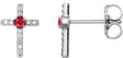Platinum Round Lab-Grown Ruby Accented Cross Earrings