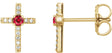 14K Gold Round Lab-Grown Ruby Accented Cross Earrings - Yellow Gold