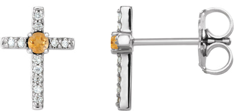 Platinum Round Natural Citrine Accented Cross Earrings – 1.5-2mm Stones