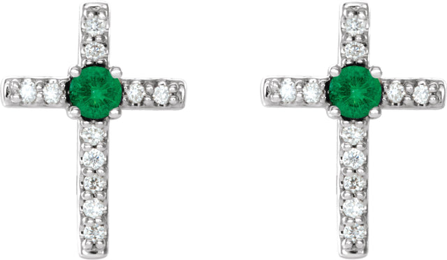 14K Gold Round Lab-Grown Emerald Accented Cross Earrings – 1.5-2mm Stones - White Gold - view 2