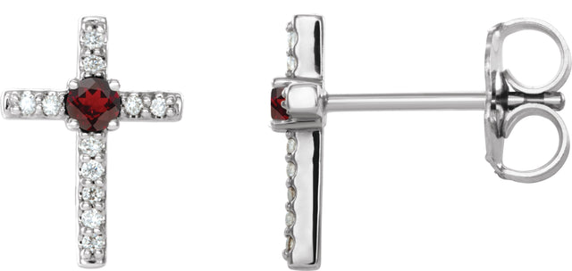 Platinum Round Natural Mozambique Garnet Accented Cross Earrings – 1.5-2mm Stones