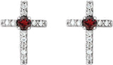 14K Gold Round Natural Mozambique Garnet Accented Cross Earrings – 1.5-2mm Stones - White Gold - view 2