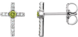 Platinum Round Natural Peridot Accented Cross Earrings – 1.5-2mm Stones