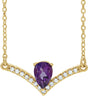 14K Gold Pear Natural Amethyst Accented V Necklace - Yellow Gold