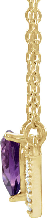 14K Gold Pear Natural Amethyst Accented V Necklace - Yellow Gold - view 2