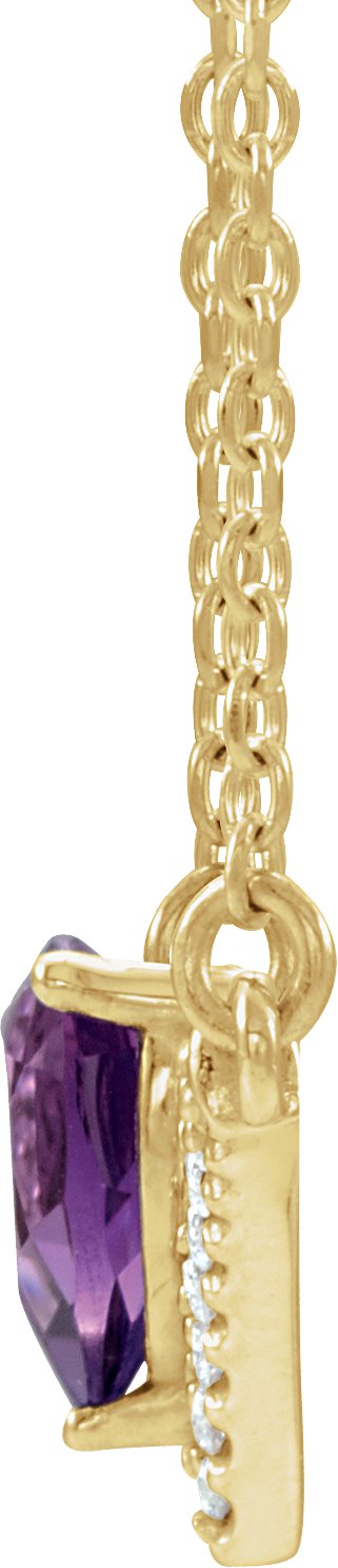 14K Gold Pear Natural Amethyst Accented V Necklace - Yellow Gold - view 2