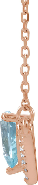 14K Gold Pear Natural Aquamarine Accented V Necklace - Rose Gold - view 2