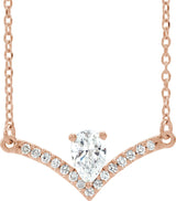 14K Gold Pear Natural Diamond Accented V Necklace - Rose Gold