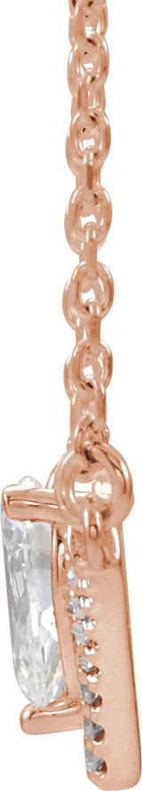 14K Gold Pear Natural White Sapphire Accented V Necklace - Rose Gold - view 2