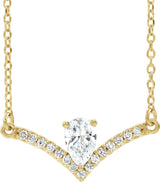 14K Gold Pear Natural Diamond Accented V Necklace - Yellow Gold