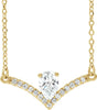 14K Gold Pear Natural White Sapphire Accented V Necklace - Yellow Gold