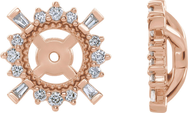14K Gold Natural Diamond Halo-Style Earrings Jackets - Rose Gold