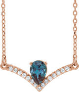 14K Gold Pear Lab-Grown Alexandrite Accented V Necklace - Rose Gold