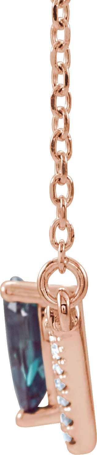 14K Gold Pear Lab-Grown Alexandrite Accented V Necklace - Rose Gold - view 2