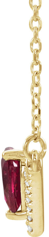 14K Gold Pear Natural Ruby Accented V Necklace - Yellow Gold - view 2