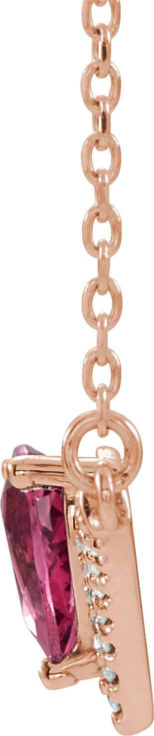 14K Gold Pear Natural Pink Tourmaline Accented V Necklace - Rose Gold - view 2