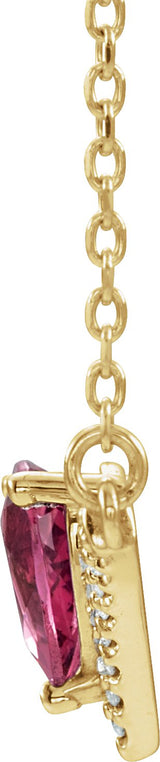 14K Gold Pear Natural Pink Tourmaline Accented V Necklace - Yellow Gold - view 2