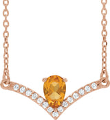 14K Gold Pear Natural Citrine Accented V Necklace - Rose Gold