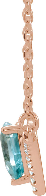 14K Gold Pear Natural Blue Zircon Accented V Necklace - Rose Gold - view 2