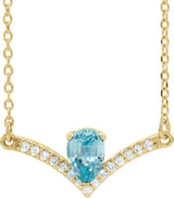 14K Gold Pear Natural Blue Zircon Accented V Necklace - Yellow Gold
