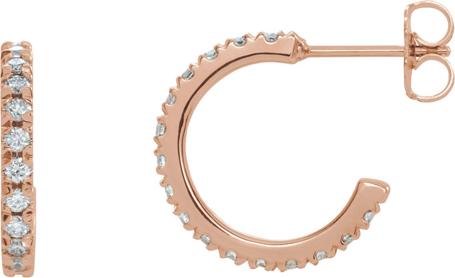 14K Gold Round Lab-Grown Diamond French-Set Hoop Earrings - Rose Gold