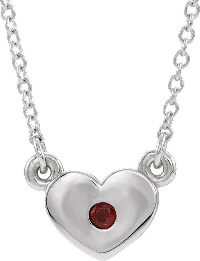 14K Gold Round Natural Mozambique Garnet Heart Necklace - White Gold