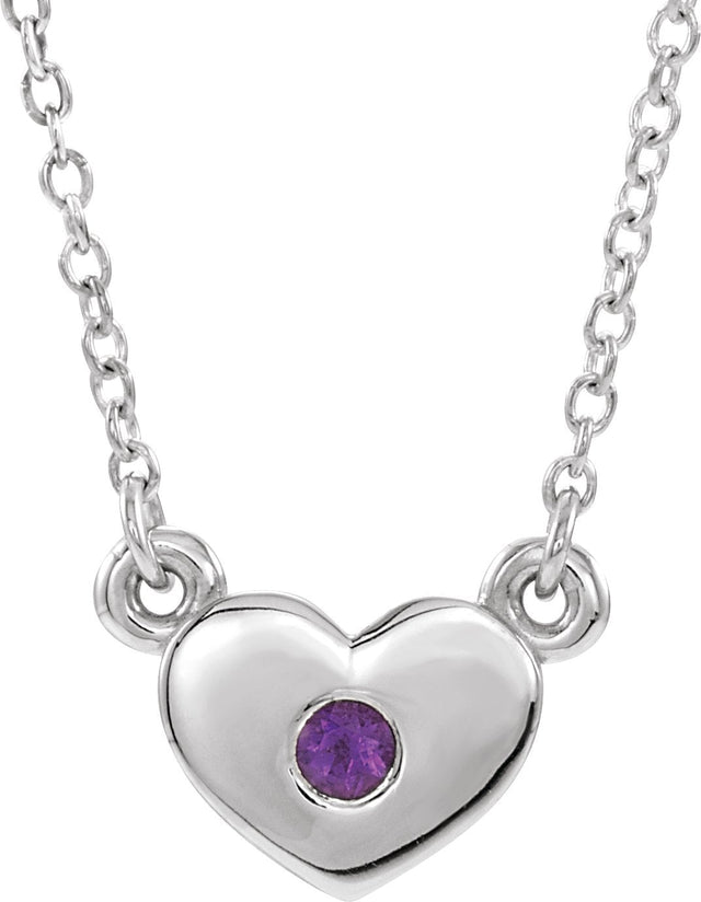 14K Gold Round Natural Amethyst Heart Necklace - White Gold