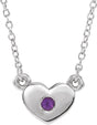 14K Gold Round Natural Amethyst Heart Necklace - White Gold