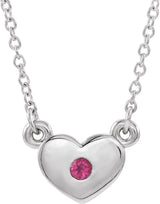 14K Gold Round Natural Pink Tourmaline Heart Necklace - White Gold