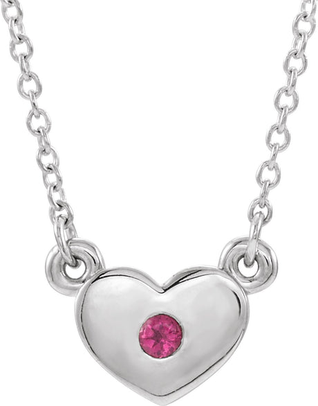 14K Gold Round Natural Pink Tourmaline Heart Necklace - White Gold