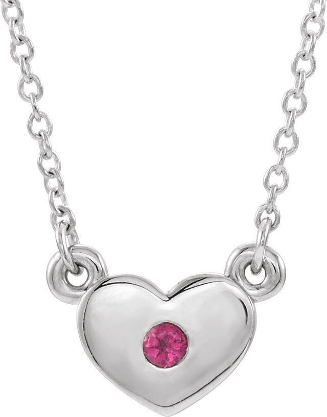 14K Gold Round Natural Pink Tourmaline Heart Necklace - White Gold