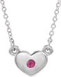 14K Gold Round Natural Pink Tourmaline Heart Necklace - White Gold