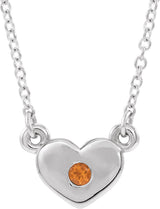 14K Gold Round Natural Citrine Heart Necklace - White Gold