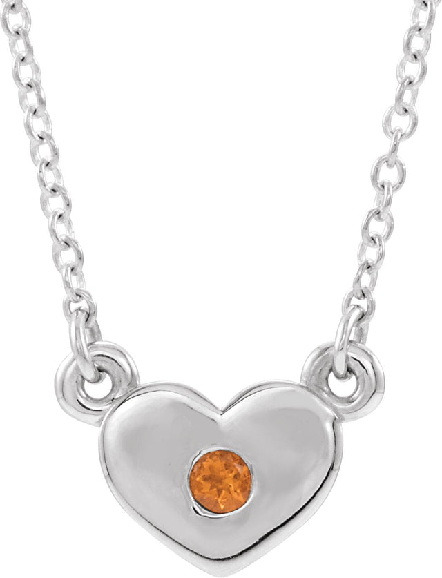 14K Gold Round Natural Citrine Heart Necklace - White Gold