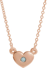 14K Gold Round Natural Blue Zircon Heart Necklace - Rose Gold