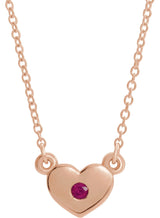 14K Gold Round Natural Ruby Heart Necklace - Rose Gold