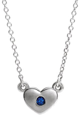 14K Gold Round Lab-Grown Blue Sapphire Heart Necklace - White Gold