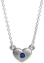 14K Gold Round Lab-Grown Blue Sapphire Heart Necklace - White Gold