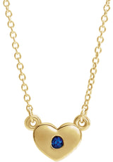 14K Gold Round Lab-Grown Blue Sapphire Heart Necklace - Yellow Gold