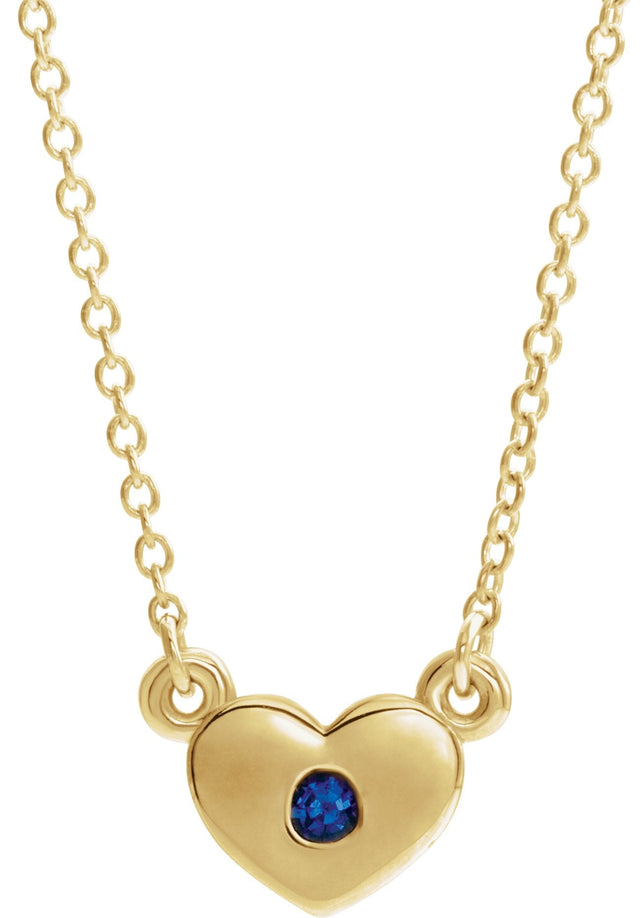 14K Gold Round Lab-Grown Blue Sapphire Heart Necklace - Yellow Gold
