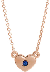 14K Gold Round Lab-Grown Blue Sapphire Heart Necklace - Rose Gold