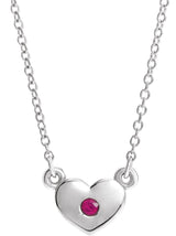 14K Gold Round Natural Ruby Heart Necklace - White Gold