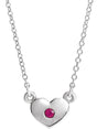 14K Gold Round Natural Ruby Heart Necklace - White Gold