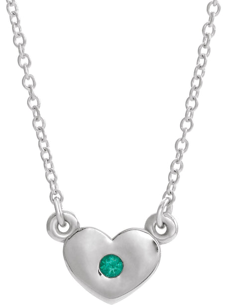 14K Gold Round Lab-Grown Emerald Heart Necklace - White Gold