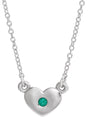 14K Gold Round Lab-Grown Emerald Heart Necklace - White Gold