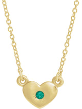 14K Gold Round Lab-Grown Emerald Heart Necklace - Yellow Gold